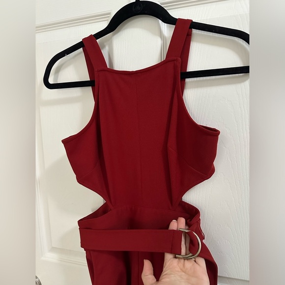 bebe Pants - Sexy BeBe Red Cutout Wide Leg belted pant Jumpsuit size 2 straight leg